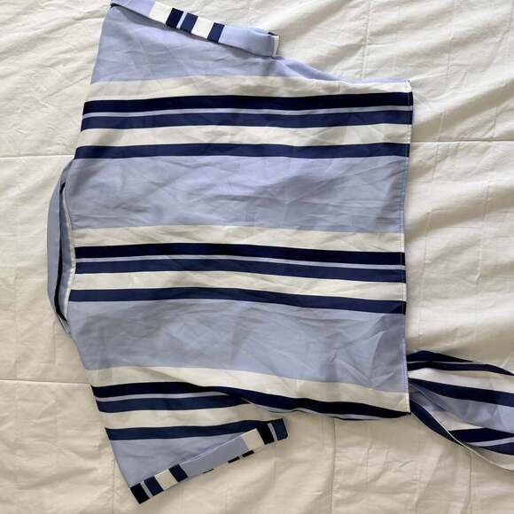 Zara Blue Striped Silky Knot Cropped Blouse - Picture 4 of 5